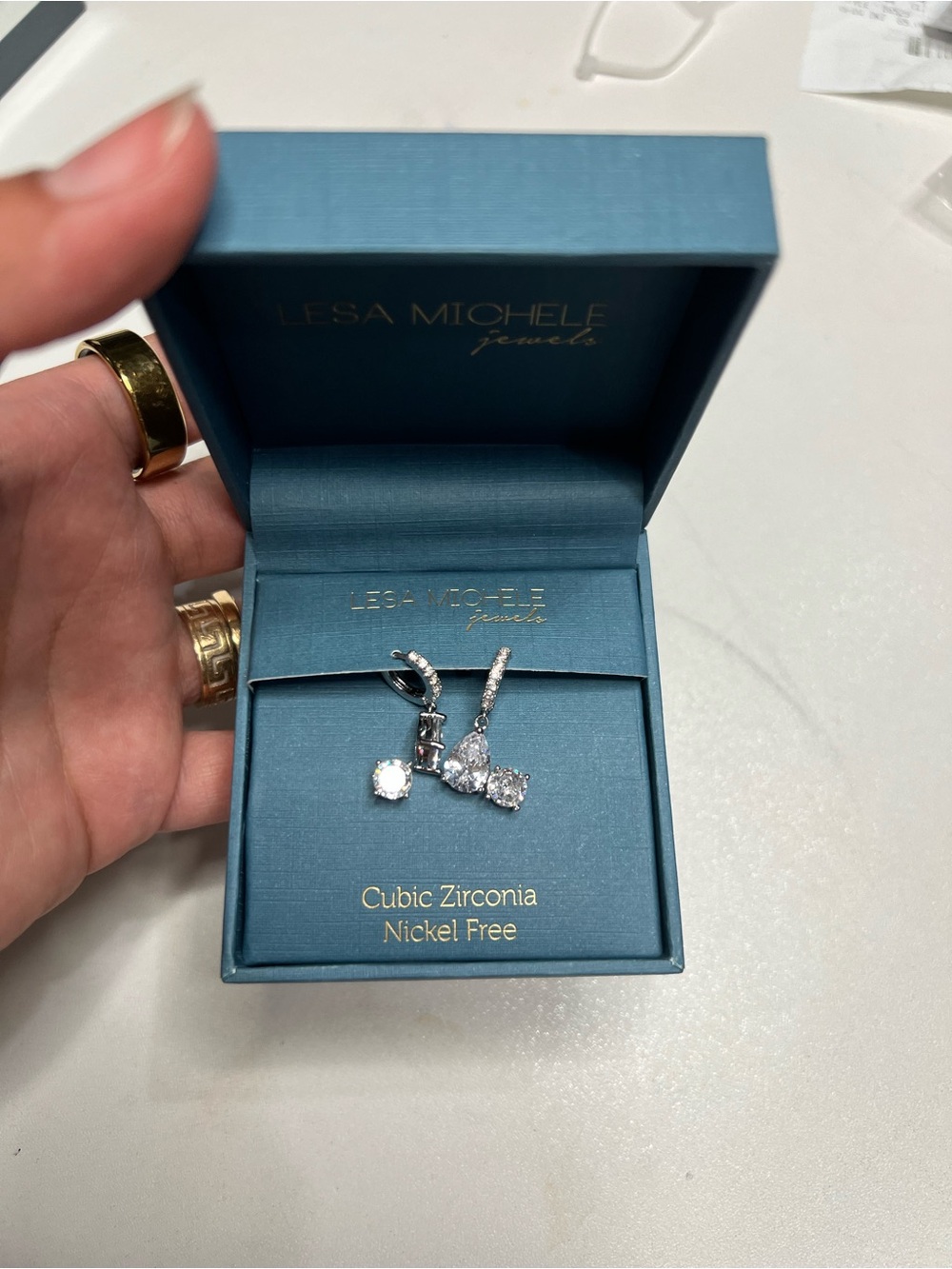 Silver Cubic Zirconia Drop Earrings - White
